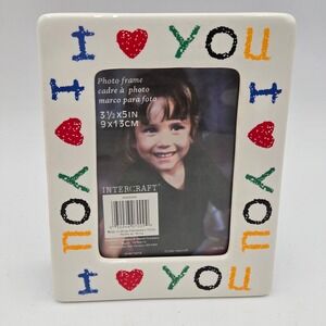 Vintage 1998 Intercraft I Love You Ceramic Picture Frame 3.5x5 White Multi Heart